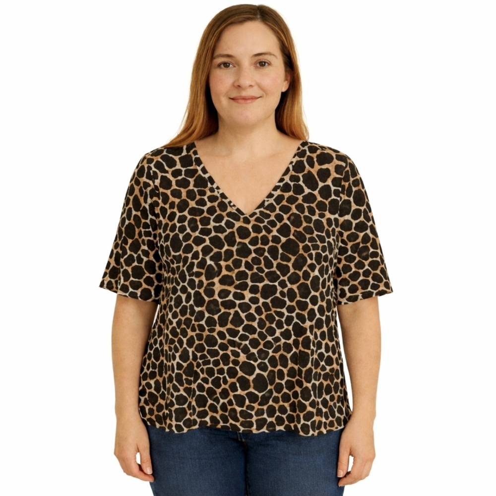 LOFT Giraffe Print Short Sleeve Womens Tee Sz Med